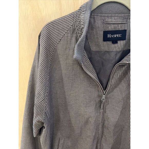 Haspel Men's Zipper Jacket coat size large grey stripe bomber - Picture 3 of 8